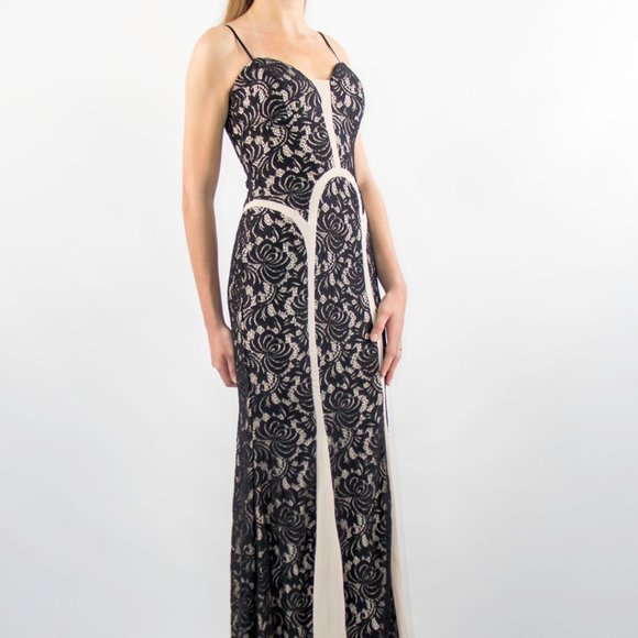 Black Nude Floral Lace Nude Illusion Prom Gown Dress 150$ NEW - Picture 1 of 5